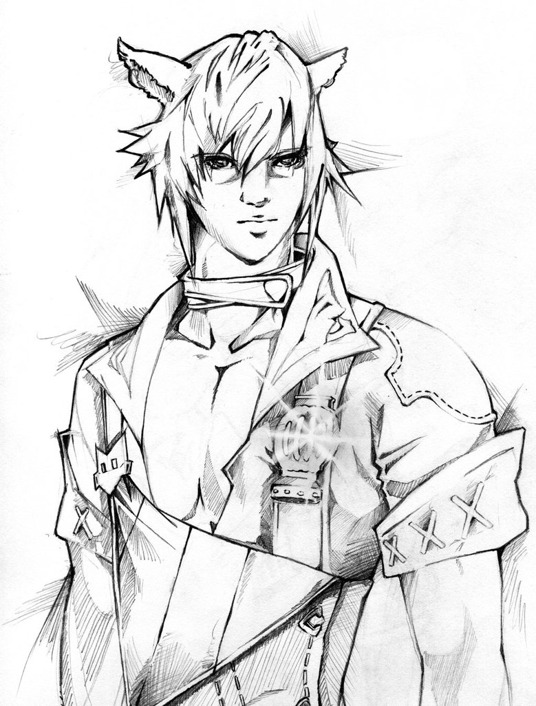779x1026 Final Fantasy Xiv Miqote Miner Pencil By Uranusx