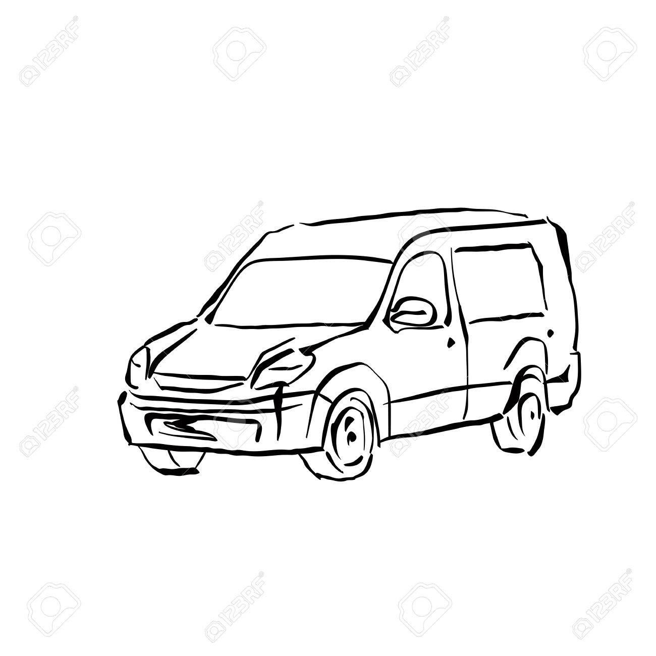 1300x1300 Black And White Hand Drawn Car On White Background, Illustrated