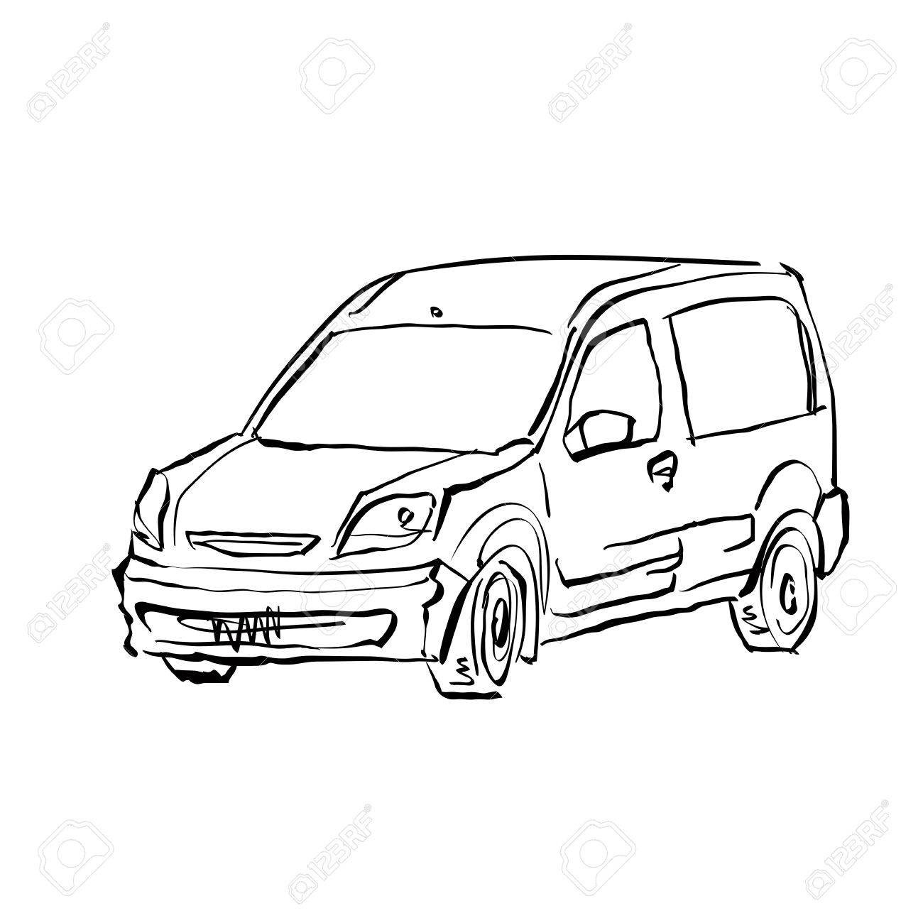 1300x1300 Black And White Hand Drawn Car On White Background, Illustration