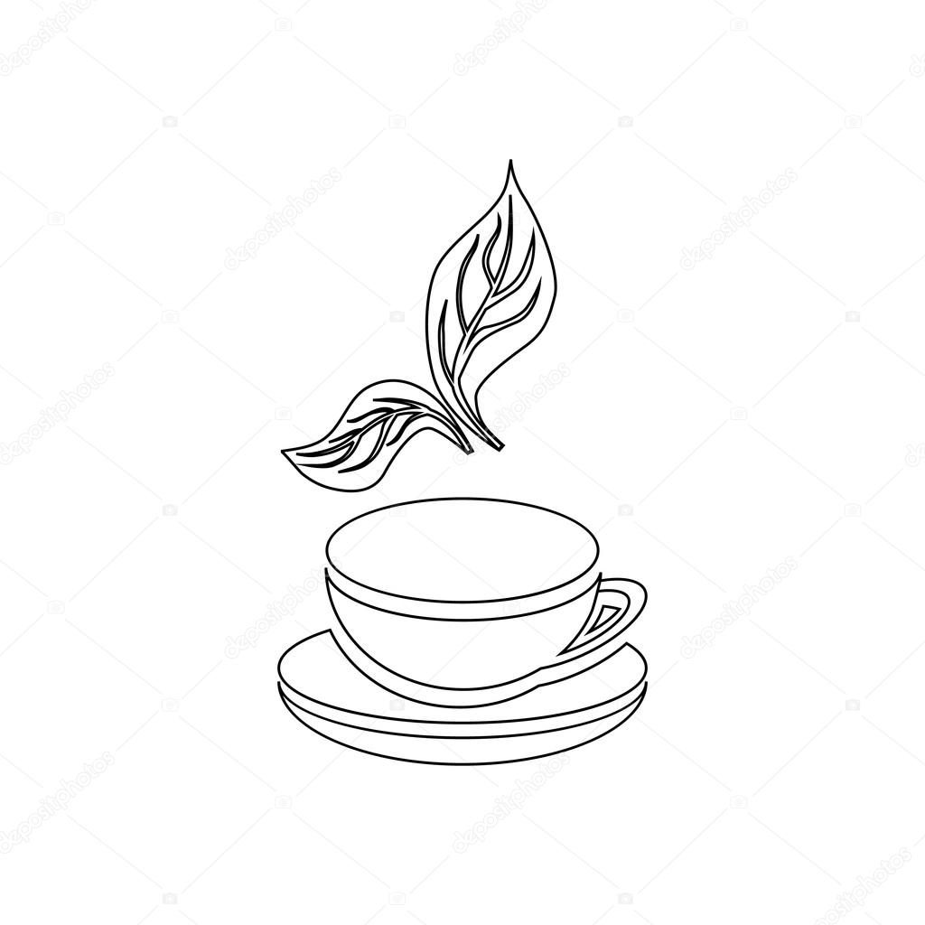 1024x1024 Cup Of Tea And Mint Leaf Icon, Outline Style Stock Vector