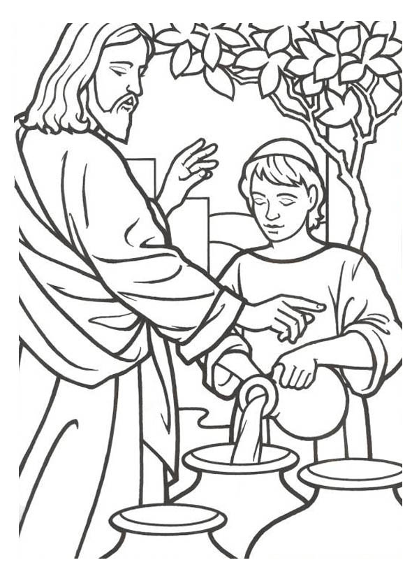 600x841 Miracles Of Jesus Is Turn Water Into Wine Coloring Page