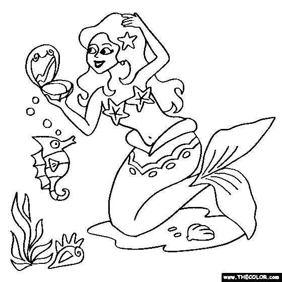 560x560 Mermaid Online Coloring Page Mermaid With Mirror