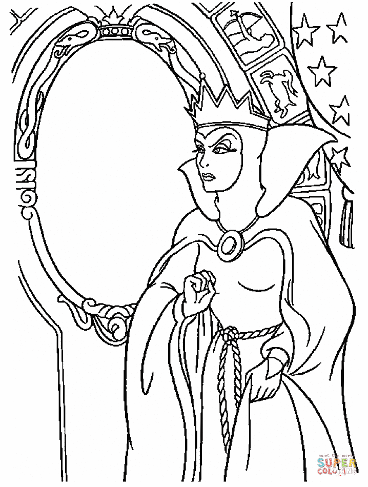 718x950 The Evil Queen And The Magic Mirror Coloring Page Free Printable