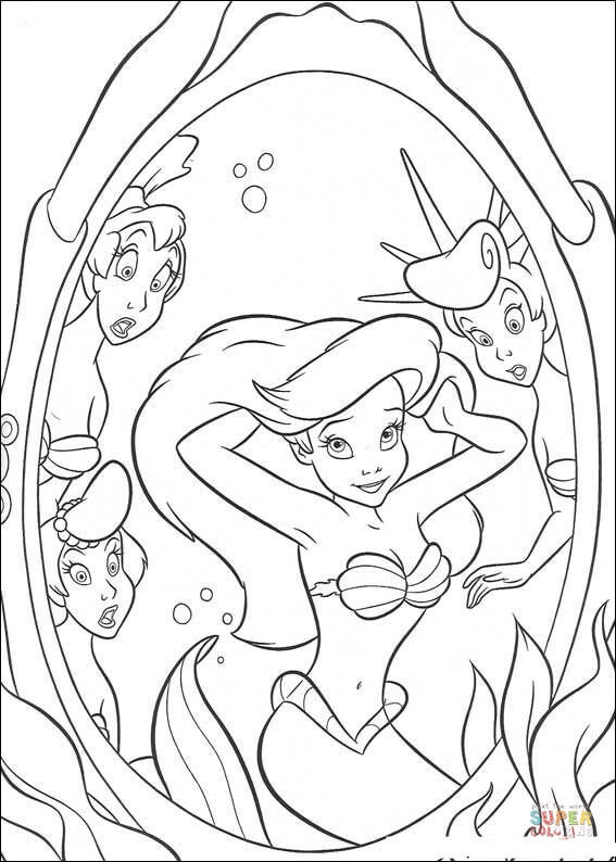 567x794 Ariel In A Mirror Coloring Page Free Printable Coloring Pages