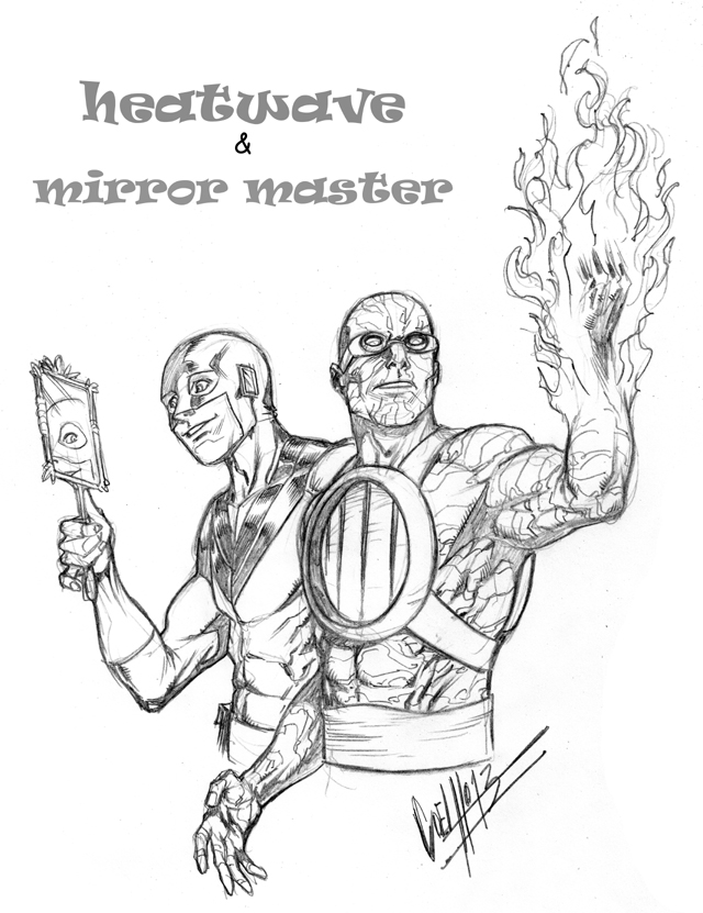 640x831 Heatwave And Mirror Master Sketch By Andrecoelhoart