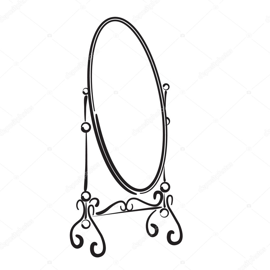 1024x1024 Big Standing Mirror. Sketch Mirror Illustration Stock Vector