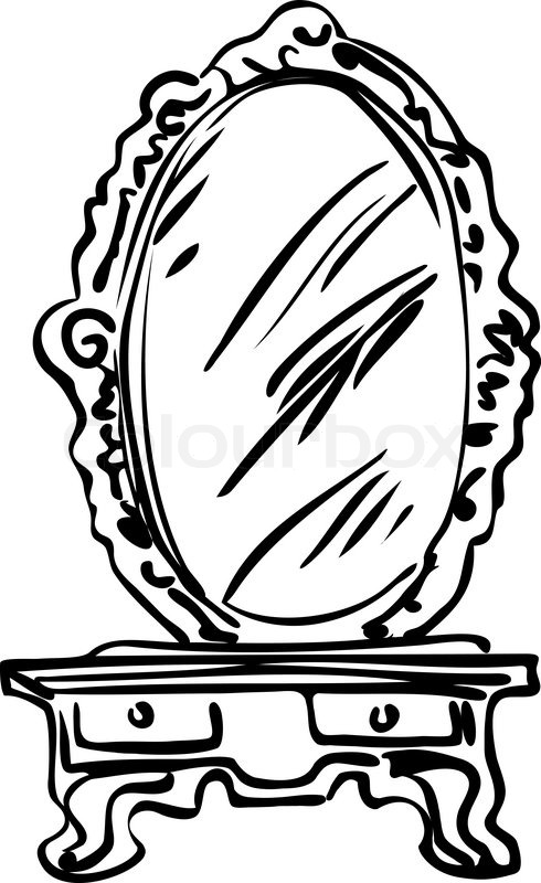 490x800 Sketch Of Large Mirror On A Dressing Table Stock Vector Colourbox