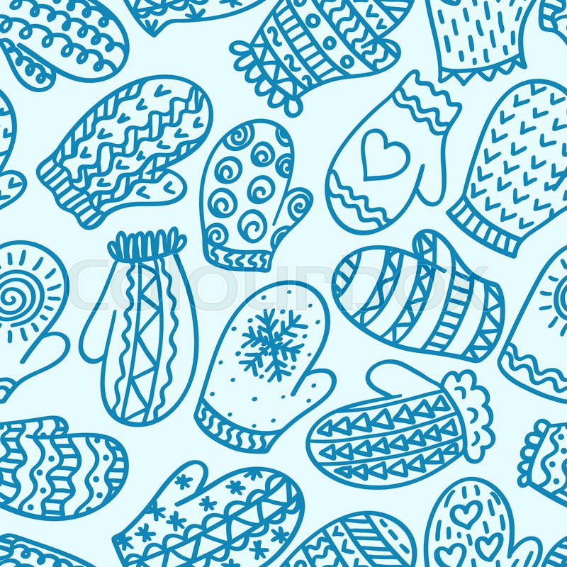 800x800 Seamless Pattern With Mittens. Vector Cartoon Background. Stock