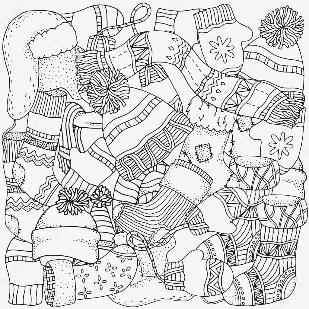 1024x1024 Winter Sketches. Warm Clothes, Scarf, Hats, Mittens, Socks
