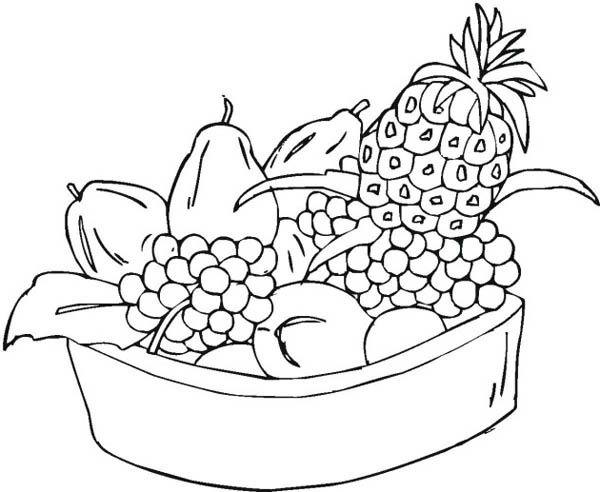 600x492 Mixed Fruit In One Bowl Coloring Page