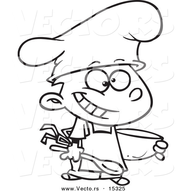 600x620 Vector Of A Cartoon Happy Chef Boy Holding A Mixing Bowl
