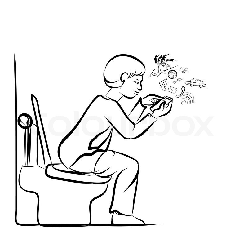 800x800 Drawing Of Man Using Mobile Phone For Social Network In Toilet