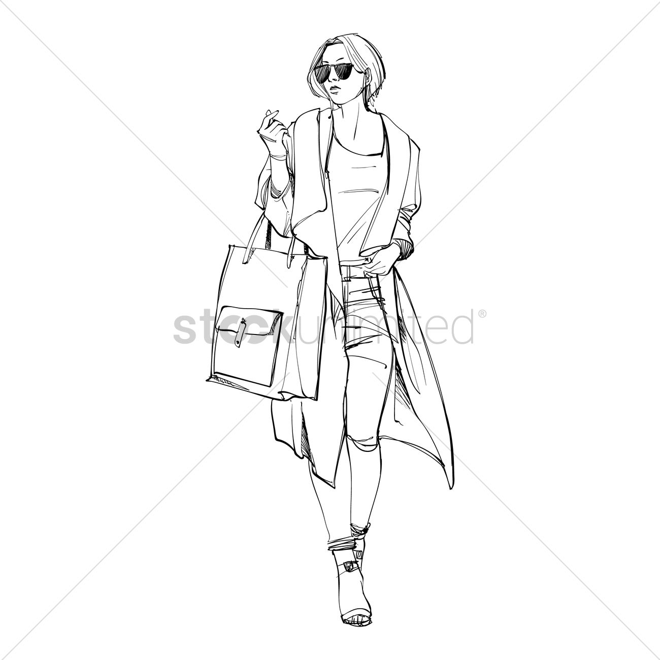 1300x1300 Fashion Model Sketch Vector Image