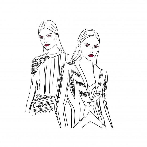 626x626 Sketch Of Models In Striped Clothes Vector Premium Download