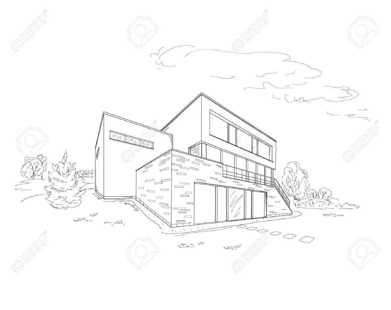 1300x1029 Collection Modern House Drawing Photos,