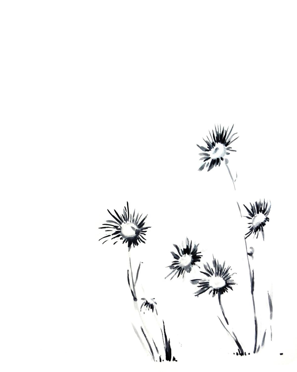 1200x1500 Daisy Flowers, Drawing Art, Art Print, Black And White, Minimalist