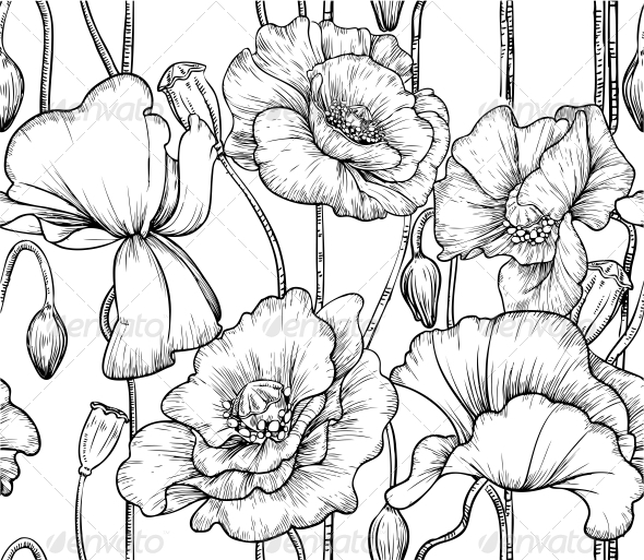 590x513 Seamless Pattern Of Black And White Poppies By Azuzl Graphicriver