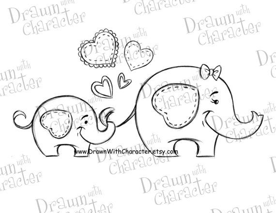 570x440 Mommy And Baby Elephant Mother's Day Digital Stamp Kopykake Image