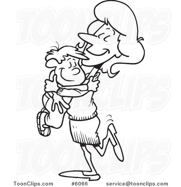 581x600 Cartoon Black And White Line Drawing Of A Mom Hugging Her Son