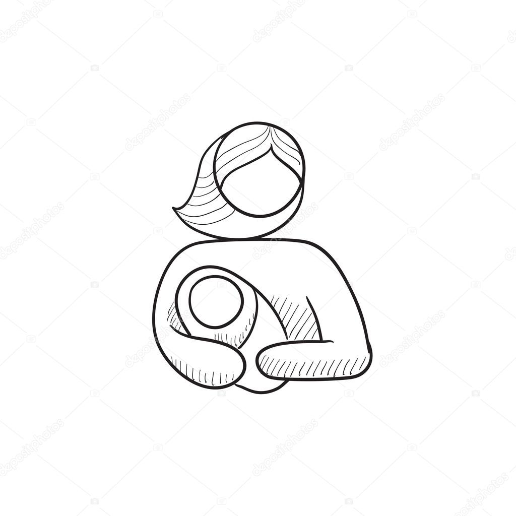 1024x1024 Woman Holding Baby Sketch Icon. Stock Vector Rastudio