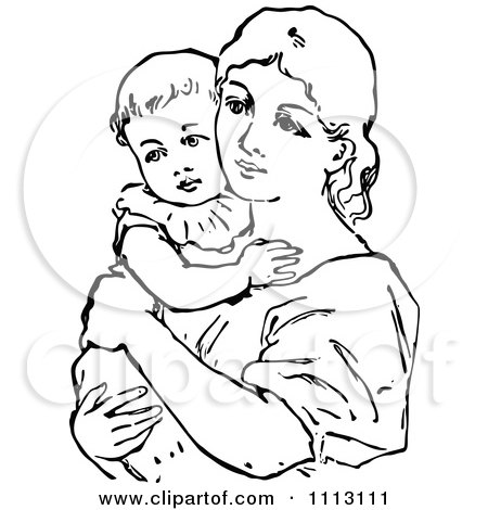 450x470 Clipart Vintage Black And White Mother Holding Her Baby