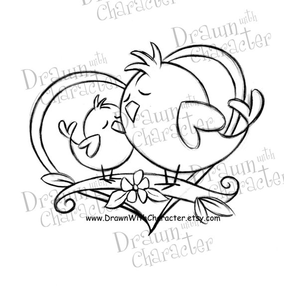 570x582 Mommy And Baby Bird Mother's Day Digital Stamp Kopykake