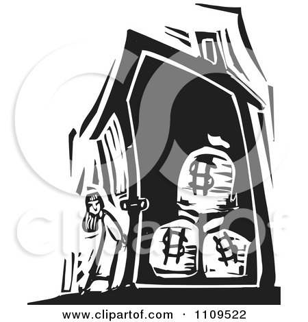 450x470 Clipart Black And White Woodcut Of Dollar Bank Money Bags