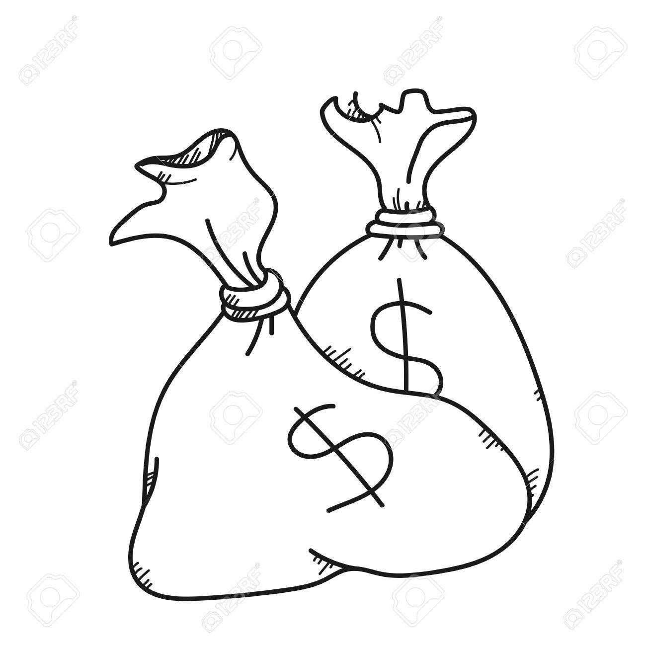 1300x1300 Money Bag Freehand Drawing Illustration On White Background Stock