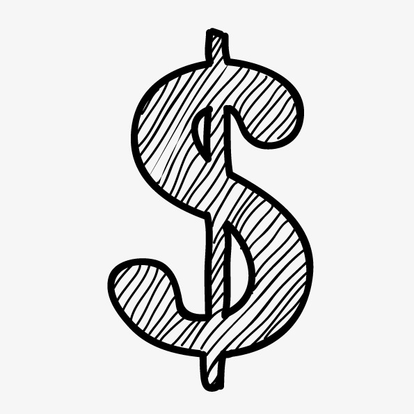 595x595 Vector Black And White Cartoon Dollar Sign, Money Element