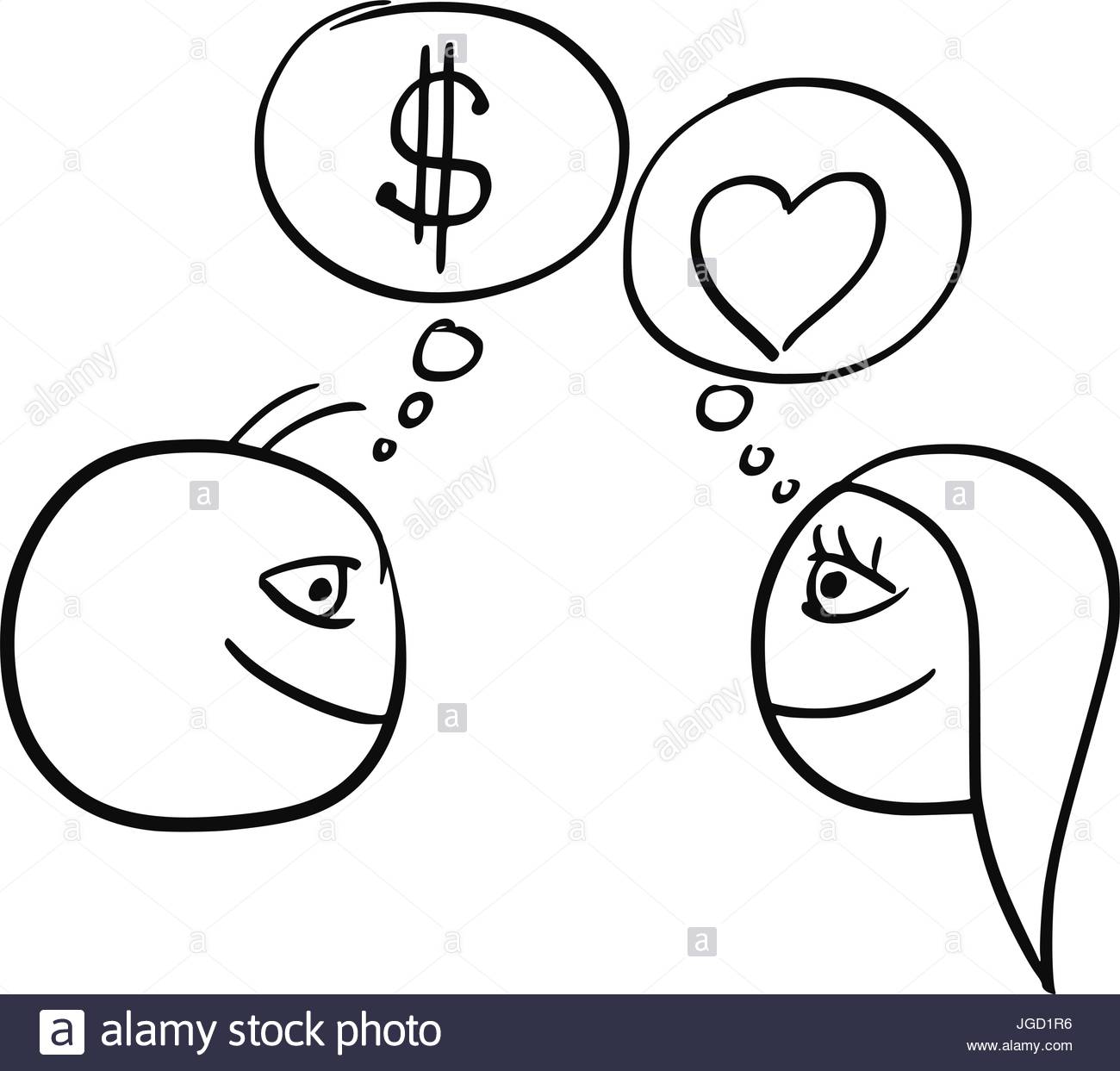 1300x1243 Cartoon Vector Of Difference Between Man And Woman Thinking About