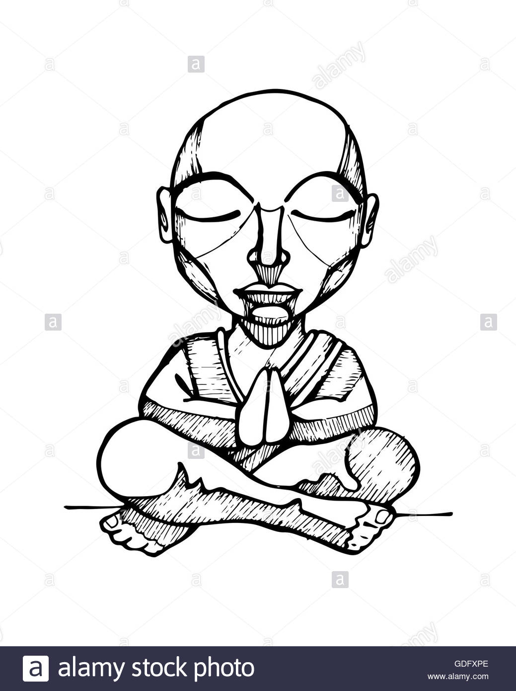1039x1390 Hand Drawn Illustration Or Drawing Of A Cartoon Budhist Monk Stock