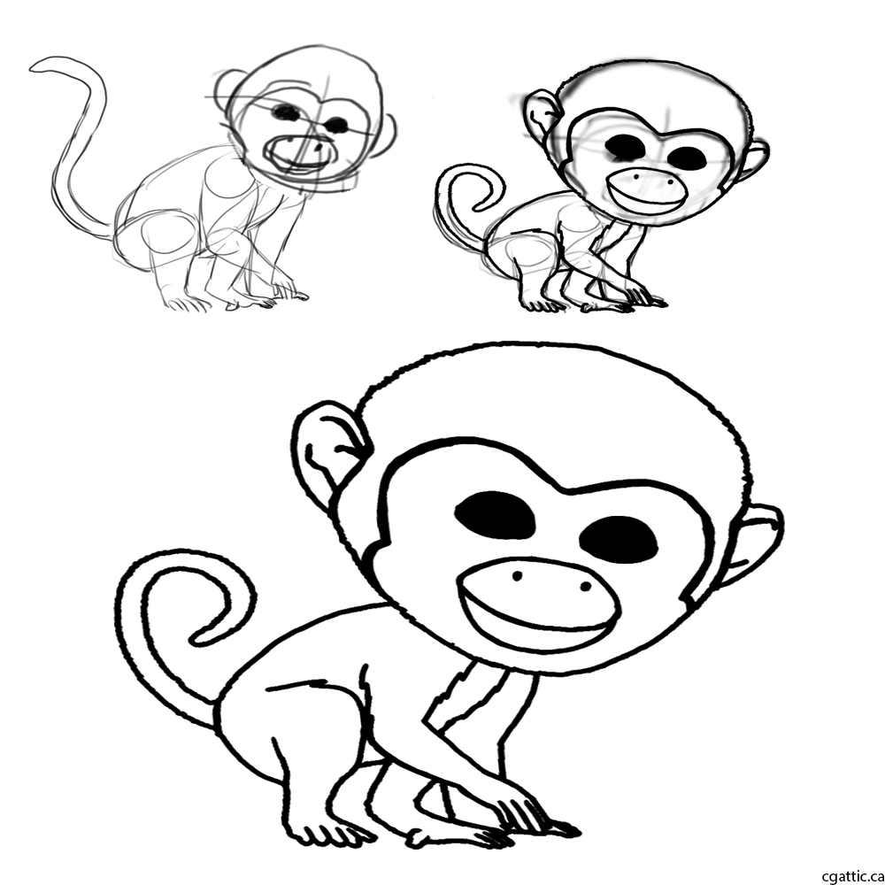 1000x1000 Monkey Cartoon Drawing In 4 Steps With Photoshop