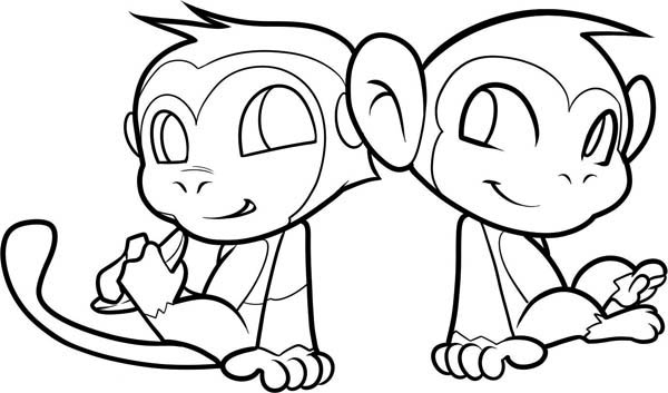 600x353 Twin Monkey Drawing Coloring Page