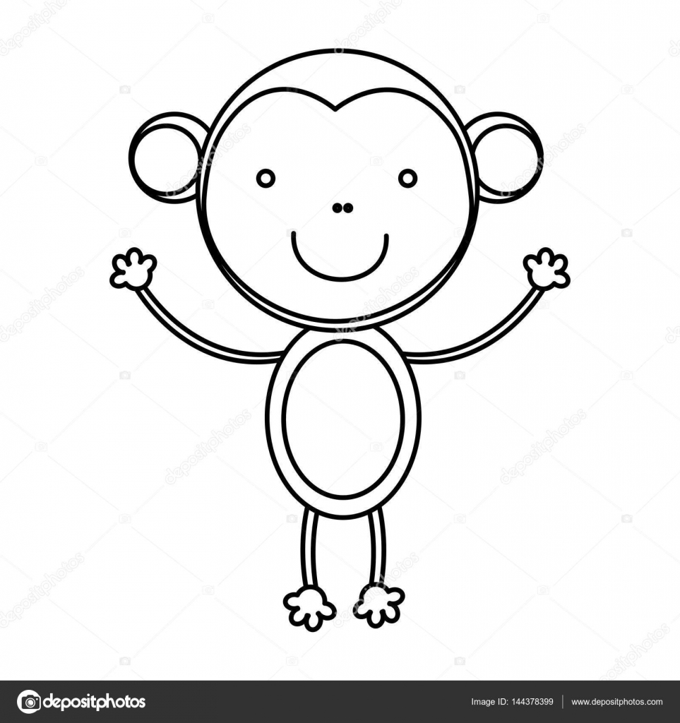 963x1024 Sketch Silhouette Cute Monkey Animal Stock Vector Grgroupstock