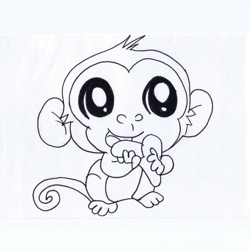 1023x1024 Cute Small Drawings Cute Monkey Drawing Free Download Clip Art