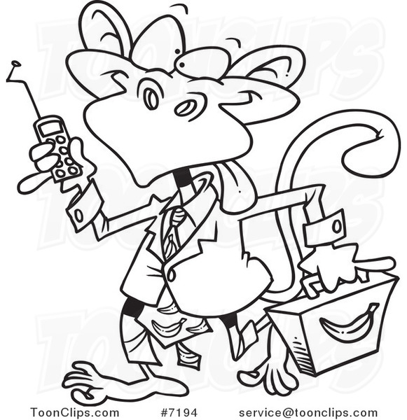 581x600 Cartoon Black And White Line Drawing Of A Business Monkey