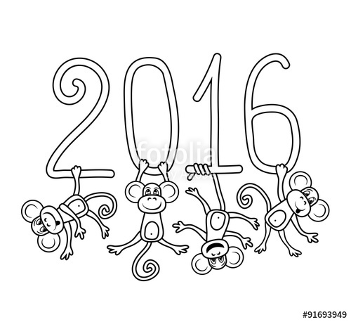 500x458 Drawing Vector Outline Monkey Symbol Of 2016 A Coloring Stock
