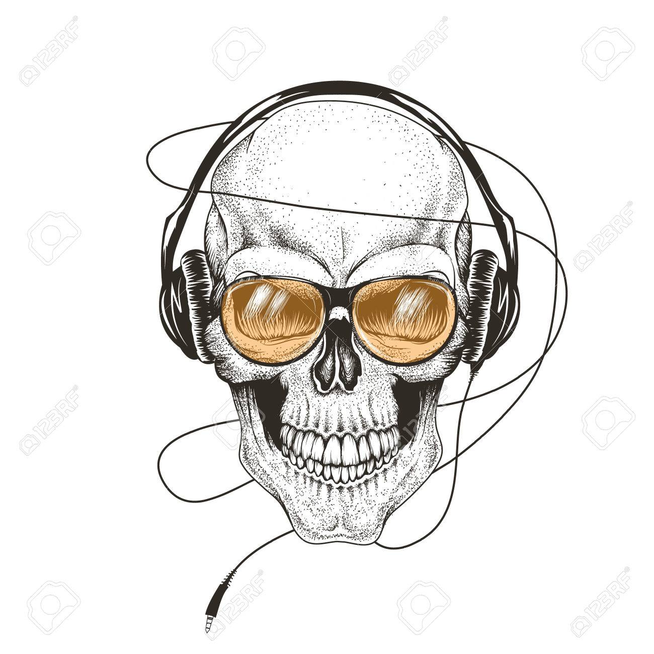 1300x1300 Skull Listening A Music In Headphones.prints Design For T Shirts
