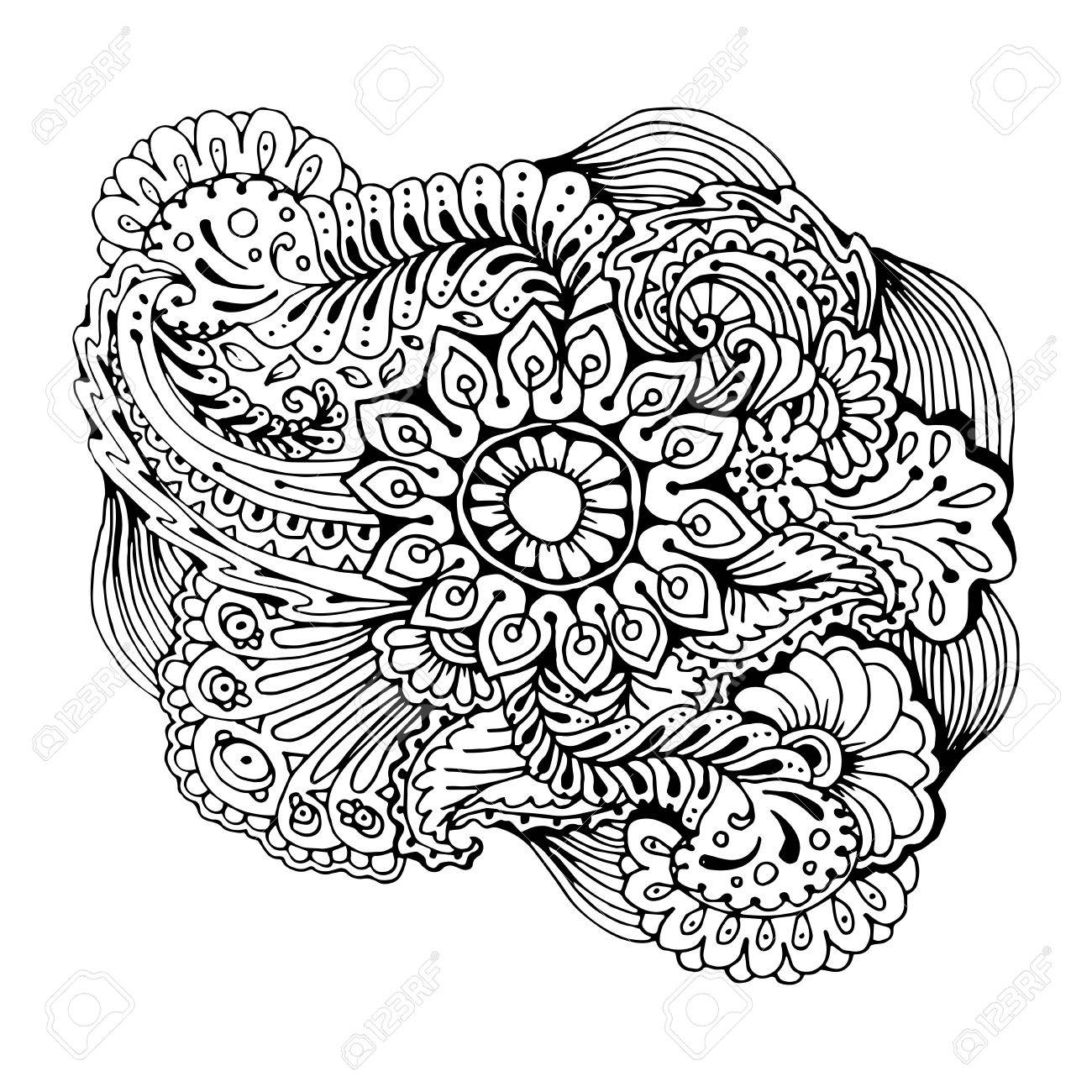 1300x1300 Mono Color Black Line Art Element For Adult Coloring Book Page