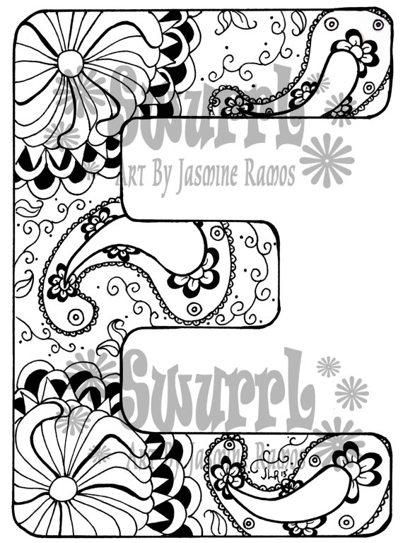 570x768 Instant Download Coloring Page Monogram Letter E By Swurrl On Etsy