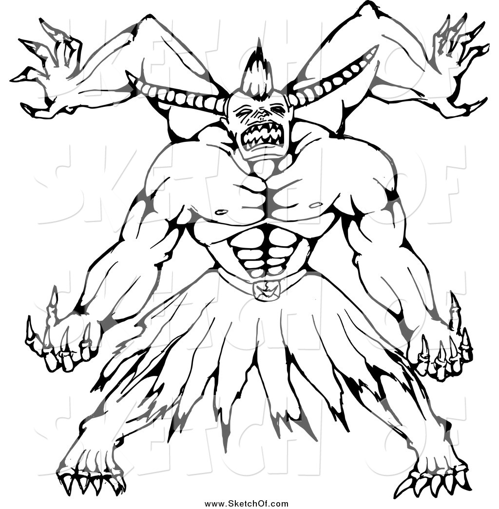 1024x1044 Drawing Of A Black And White Sketched Horned Monster By Patrimonio