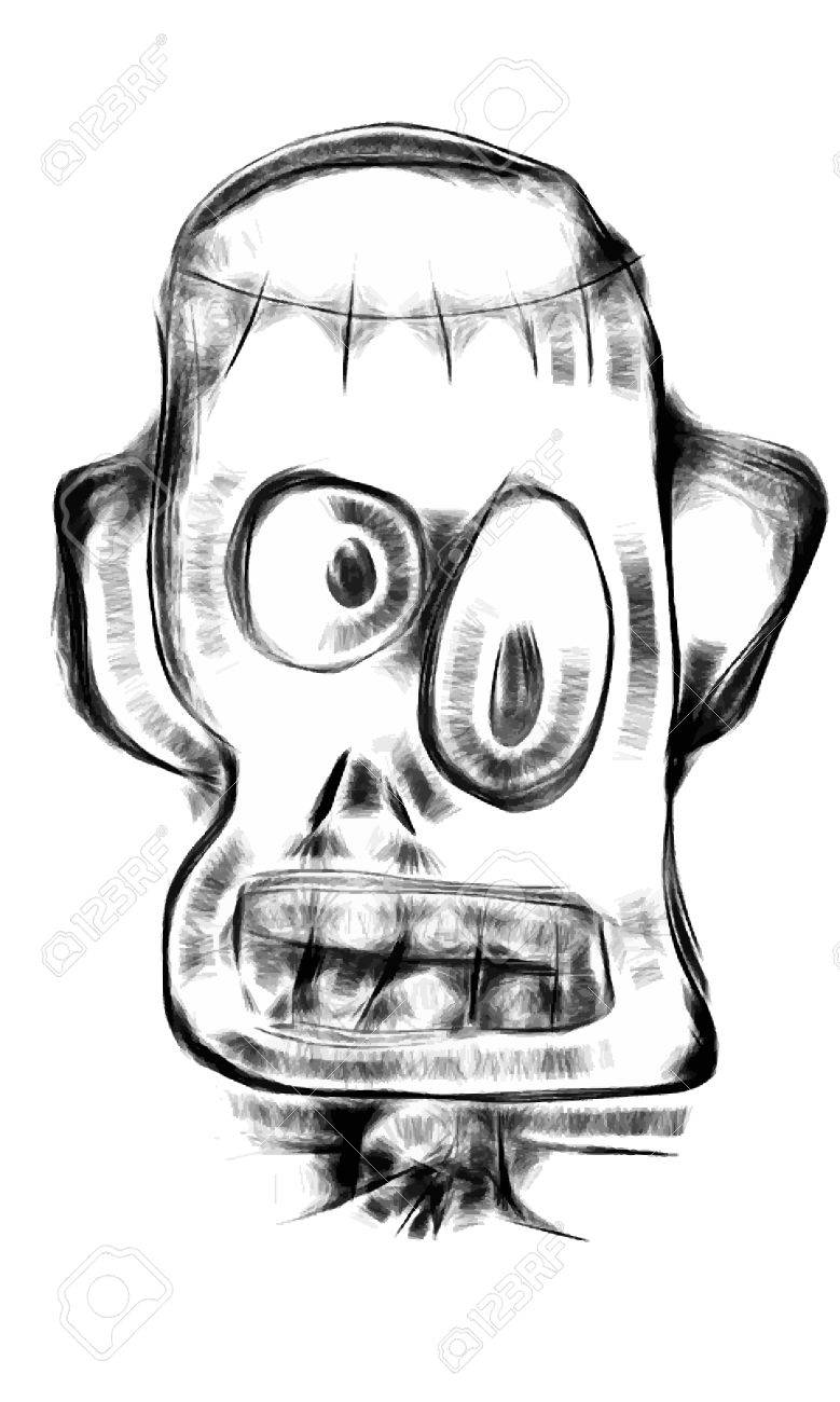 779x1300 Doodle Frankenstein Monster Face In Cartoon Style Royalty Free