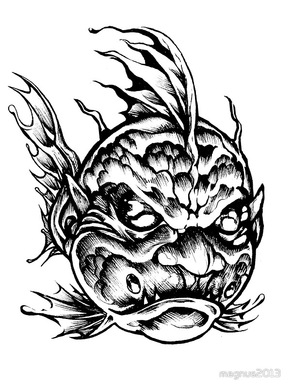 600x800 Fish Face Monster 2013 Bw Stickers By Magnus2013 Redbubble