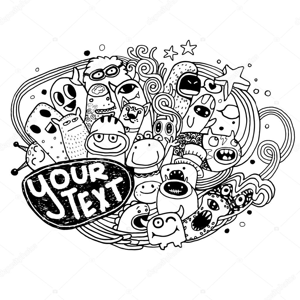1024x1024 Hand Drawn Monsters And Cute Alien Stock Vector 9george