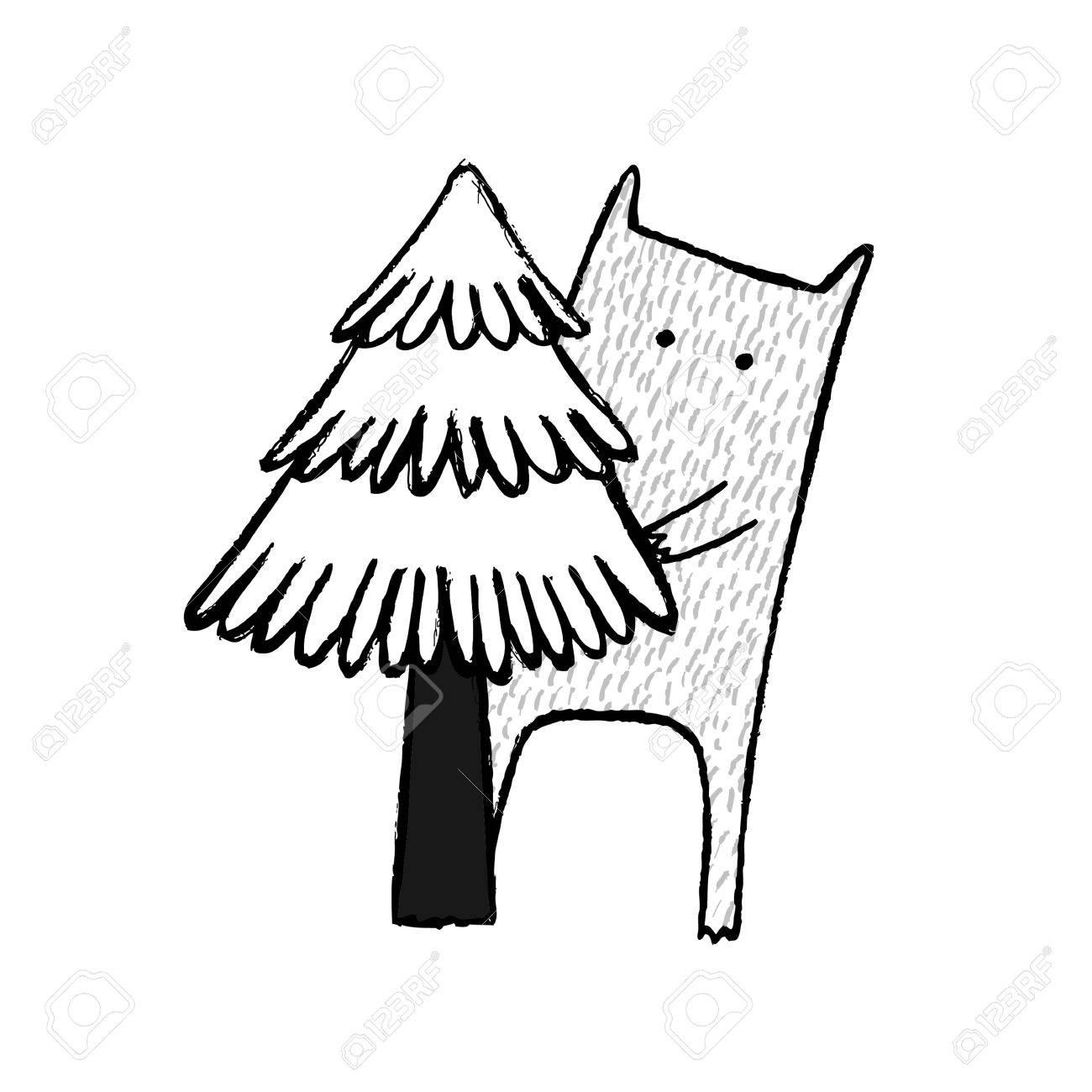 1300x1300 Scared Monster, Hand Drawn Vector Illustration Royalty Free