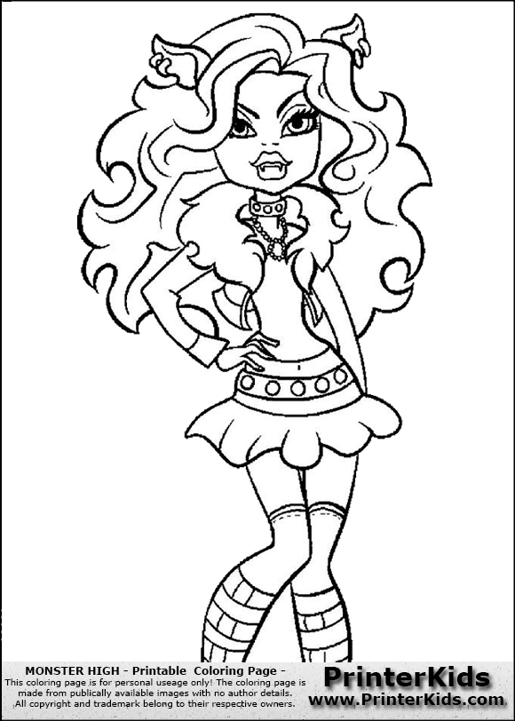 580x812 Monster High Coloring Pages Clawdeen Wolf