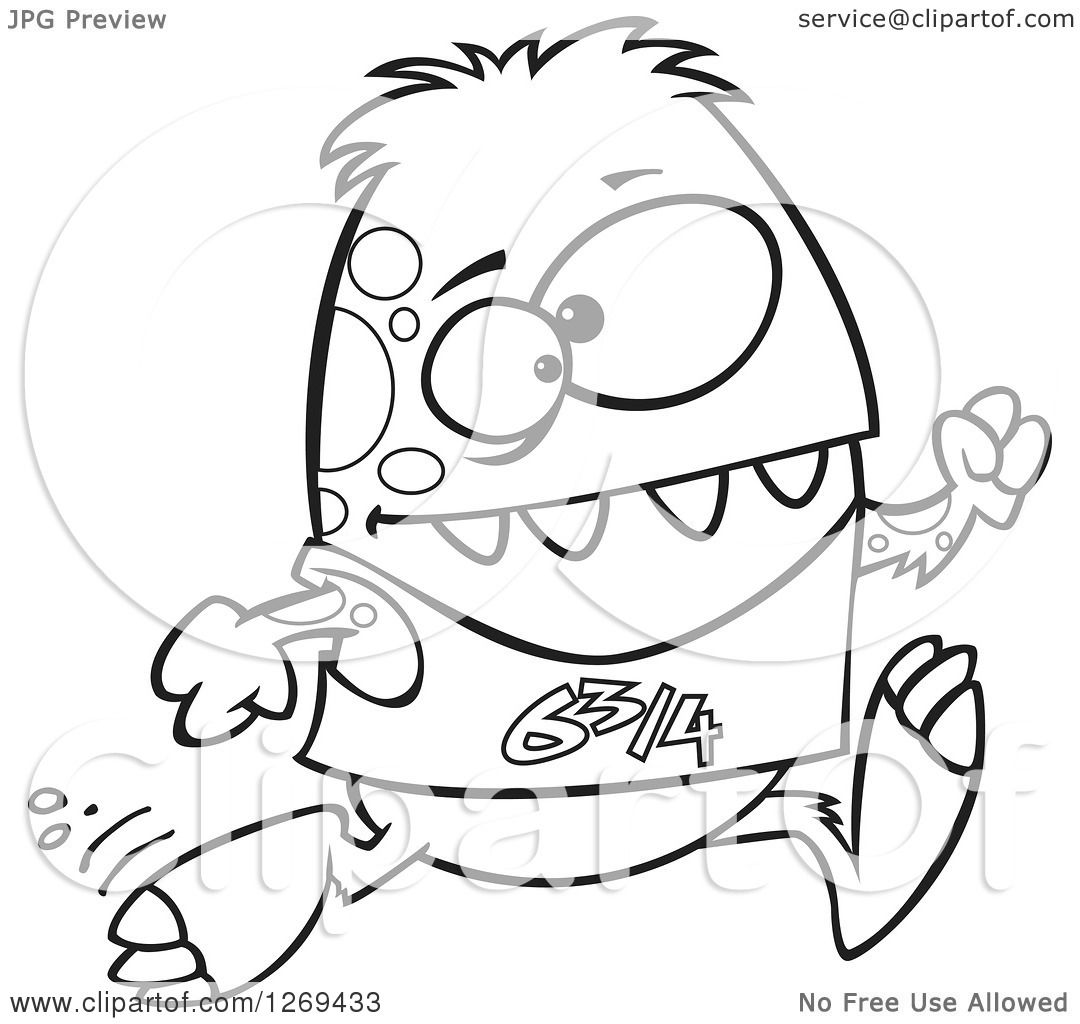 1080x1024 Clipart Of Blacknd White Cartoonthletic Monster Running