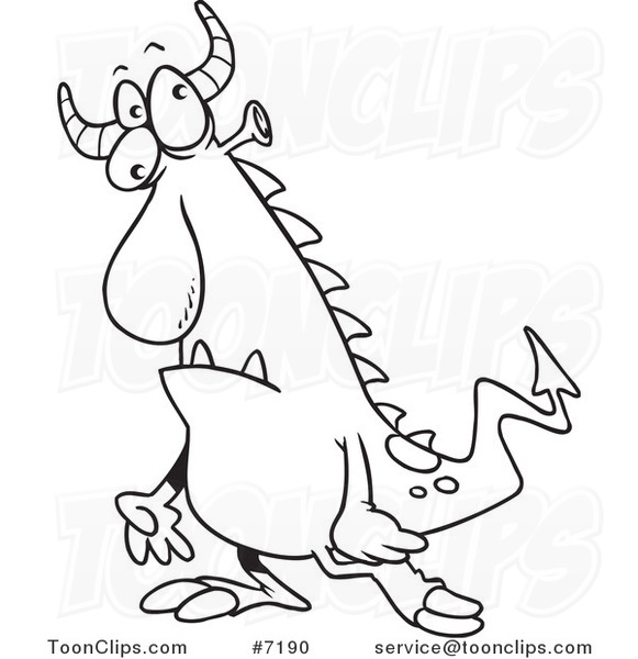 581x600 Cartoon Black And White Line Drawing Of A Confused Monster
