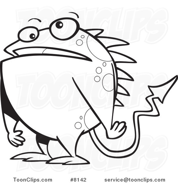 581x600 Cartoon Black And White Line Drawing Of A Monster With Spikes