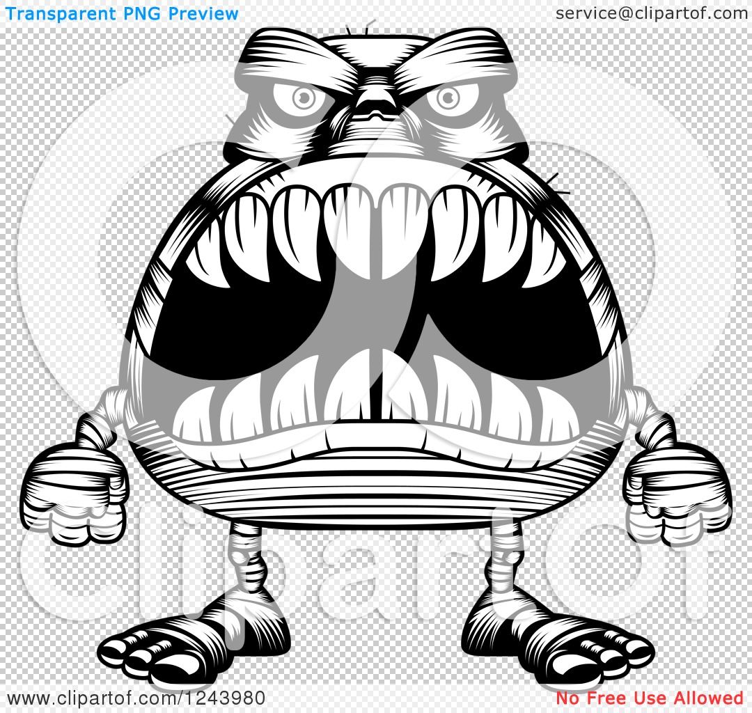 1080x1024 Clipart Of A Black And White Mummy Monster With Big Teeth
